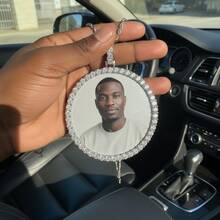 Men's Customized Hip Hop Photo Necklace - Large Solid Frame, Synthetic , Personalized Photo Pendant, April Birthstone Options, Daily Street Fashion Jewelry, Hip Hop Necklace, Shiny Frame Design. - 彩色 - 查看 7