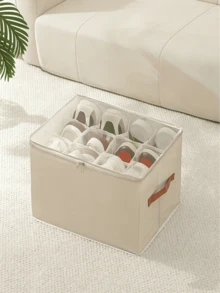 1个可折叠牛津布鞋盒，带盖 - 高强度尼龙防尘收纳盒，适用于鞋子、衣物、配饰 - 节省空间的矩形收纳盒，适用于家庭、衣柜、旅行 - 多功能收纳盒 - 彩色 - 查看 8