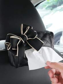 1pc Soft PU Leather Car Tissue Box Car Sun Visor Type Block Hanging Container Towel Napkin Holder Paper Rack Organizer Storage Bag - Black - View 7