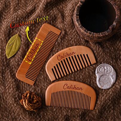 Peine de madera portátil antiestático personalizado con logotipo de texto y nombre del bebé, regalo de bautizo para madres primerizas, cuidado del cabello del bebé