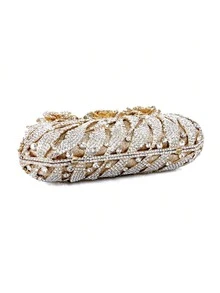Women Luxury Rose Flower Evening Clutch Rhinestone Purse Floral Crystal Diamond Shoulder Handbag For Wedding Party Prom - Light Pink - View 5