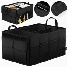 Heavy-Duty Oxford Cloth Car Trunk Organizer Bag - 2-Compartment Foldable Design With Adjustable Dividers And Non-Slip Base, Suitable For SUVs And Sedans, Black, A Travel Gear Organizer, Compact And Durable. - 黑色 - 查看 1
