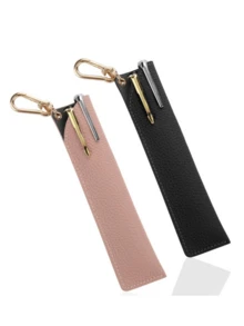 1pc Minimalist Leather Pen Holder Case, Korean/Japanese Style Portable Pen Pouch, Suitable For Business Office Fountain Pen & Ballpoint Pen Storage, Student Stationery Organizer, Bag Charm Keychain, Multi-Functional Pen Clip - Leather Pen Cap - View 6