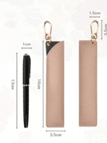 1pc Minimalist Leather Pen Holder Case, Korean/Japanese Style Portable Pen Pouch, Suitable For Business Office Fountain Pen & Ballpoint Pen Storage, Student Stationery Organizer, Bag Charm Keychain, Multi-Functional Pen Clip - Leather Pen Cap - View 3
