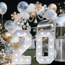 2.4FT/28.74in Marquee Light Up Numbers Marquee Number 0-9 With White Lights For Birthday Party Anniversary Graduation Large Mosaic Frame Letter Cardboard Pre-Cut Giant Cut-Out Thick Foam Board Sign DIY Decorations - trắng - Xem 1