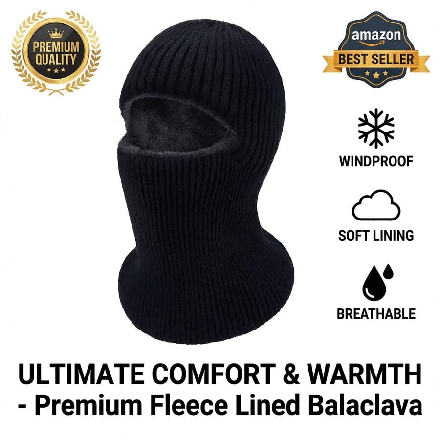 1PC Unisex Winter Knitted Ski Mask – Warm Wool-Blend Windproof Face Cover, Cozy Protective Gear Perfect For Outdoor Sports, Skiing, Snowboarding & Brave Cold-Weather Adventures - màu đen - Xem 1