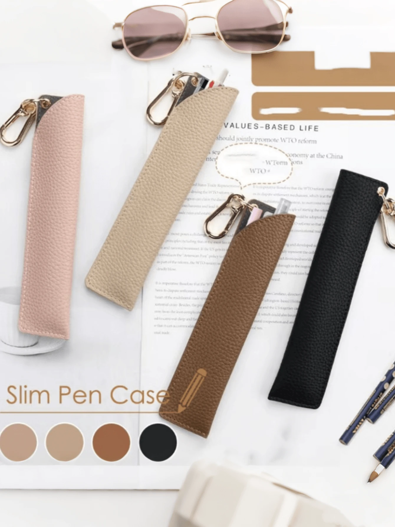 1pc Minimalist Leather Pen Holder Case, Korean/Japanese Style Portable Pen Pouch, Suitable For Business Office Fountain Pen & Ballpoint Pen Storage, Student Stationery Organizer, Bag Charm Keychain, Multi-Functional Pen Clip - Leather Pen Cap - View 1