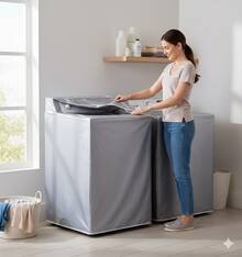 Funda Impermeable para Lavadora o Secadora Grande – Vinil Satín Resistente al Sol, Agua y Polvo, Ideal para Uso Exterior | 110 * 65 * 56 cm - Plateado - Ver 1