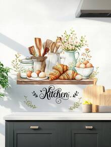 Creative English Slogan Kitchen Utensil Pattern Self-Adhesive Wall Sticker, 3D Utensils Kitchen Wall Decals Peel And Stick PVC Waterproof Cooking Theme, Used For Kitchen And Restaurant Home Decoration, Wall Art Sticker Kitchen Decor - Multicolor - View 6