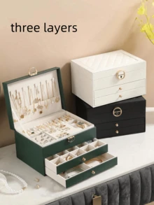 1pc Large Capacity Jewelry Box With Lock, Multi-Layer Drawer-Type Jewelry Box, Dustproof Pu Jewelry Storage Box, Dressing Table Jewelry Display Box, Luxury Jewelry Storage Box, Multi-Functional Storage Box, Jewelry Storage And Display, Home Essentials, Rings, Necklaces, Bracelets Storage Container, Accessories Storage Accessories, Gifts For Women, Luxury Gifts, Holiday Gifts, Christmas Gifts. - Multicolor - View 11