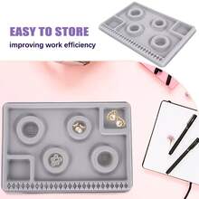 Gray Flocked Bead Tray Board - Jewelry DIY Measuring Tool Set, Beaded Design Tray - DIY Bracelet Necklace Design Tray, Beading Tray Set, 18 Compartments Storage Tray, Loose Bead Tray, Jewelry Making Workbench - Measurement Tool Accessories