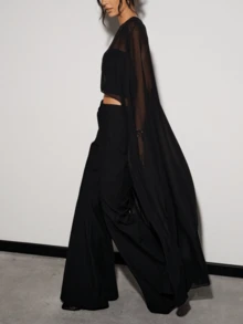 Women's Capelet Shawls And Wraps For Evening Dresses Soft Bridesmaid Shawl Chiffon Cape Wedding Cover Up Beach Club Party Wear - 黑色 - 查看 6