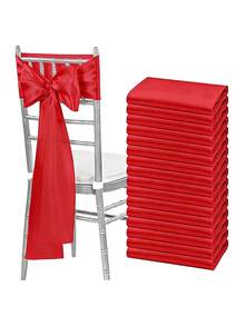 Red Satin Ribbon Chair Cover With Bow, Silk Chair Sash Suitable For Reception, Home, Kitchen, Events, Banquet, Birthday, Hotel, Party, Christmas, Valentine's Day, Wedding Chair Decoration Bow - Red - View 1