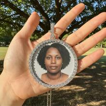 Men's Customized Hip Hop Photo Necklace - Large Solid Frame, Synthetic , Personalized Photo Pendant, April Birthstone Options, Daily Street Fashion Jewelry, Hip Hop Necklace, Shiny Frame Design. - 彩色 - 查看 5