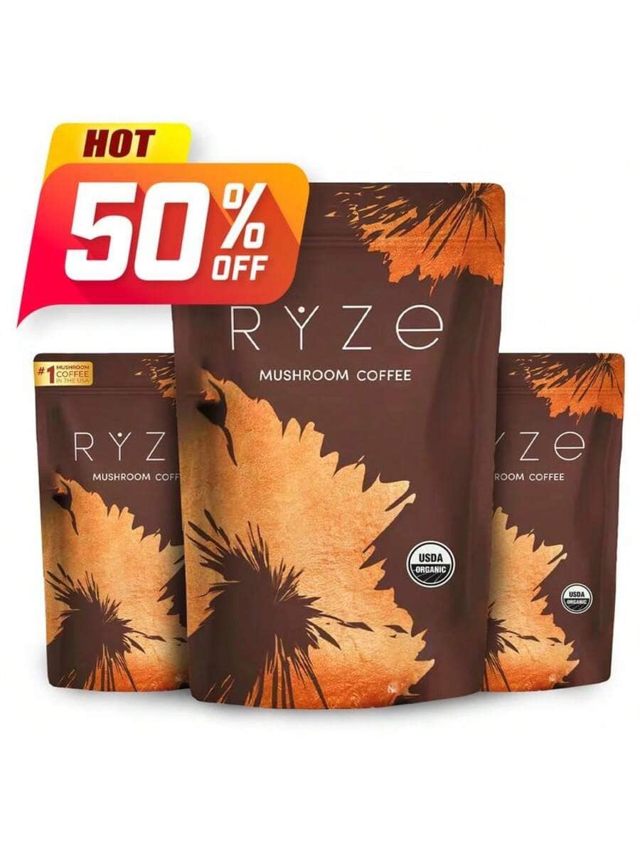 R.Y.Z.E Functional Coffee – Organic 6-Mushroom Superfood Blend With MCT Oil | Supports Energy, Focus & Gut Health | Instant Powder & Pods - Gói 3 - Xem 1