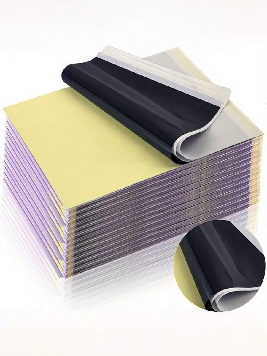 100 tờ giấy chuyển hình xăm chuyên nghiệp, tương thích với máy photocopy nhiệt, giấy mẫu chất lượng cao, phù hợp với mọi dụng cụ xăm hình, giúp việc xăm hình dễ dàng hơn.