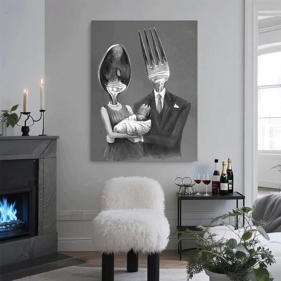 Framed 1pc Whimsical Kitchen Utensils Canvas Poster - Art Print, Vintage Style Wall Decor For Bedroom, Living Room, Home Office - High-Quality, Easy To Hang, Kitchen Decor - Framed - View 1