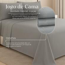 4-Piece Bedding Set 400 Thread Count Percale With Lace And Embroidered Strip, Queen And King Size, Habitat Sheet Set - 灰色刺繡 - 查看 4