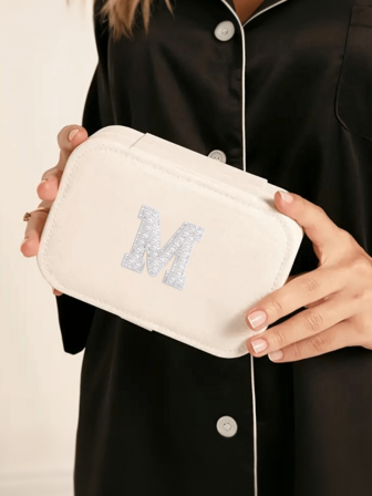 1pc Dual Layer Jewelry Box, A-Z Letter Sticker Decor Large Capacity Jewelry Storage Box, Jewelry Display Tray, Necklace, Earring, Jewelry And Accessory Organizer, White Minimalist Compartment Jewelry Stand, Anti-Dust Anti-Oxidation, Compact Portable Jewelry Box, Travel Jewelry Pouch, Small Ring Earring Jewelry Box, Suitable For Earrings, Necklaces, Rings, Portable, Spacious, Buckle, Lipstick, Watch, Women Gifts, Girls, Girlfriend, Christmas, Halloween, New Year