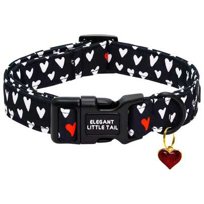 Elegant Tail Design Valentine's Day Dog Collar, Black Heart Shaped Soft Adjustable Pet Collar With Quick Release Buckle