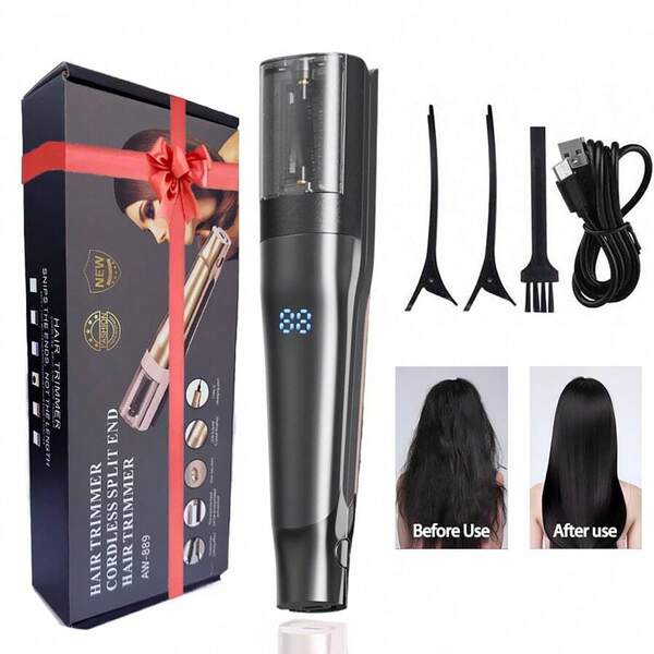 Recortadora de cabello inalámbrica, recortadora de puntas abiertas para mujeres, cortadora de cabello eléctrica, recortadora de puntas abiertas inalámbrica automática, recargable por USB tipo C, pantalla LCD digital, adecuada para el cuidado del cabello dañado, eliminación de puntas abiertas y frizz, herramienta de peinado, regalo ideal para mujeres, dispositivo de cuidado diario del cabello