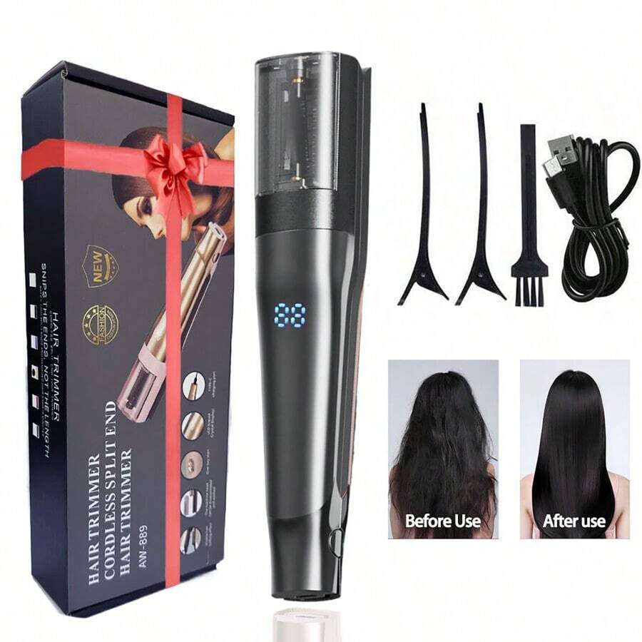 Wireless Hair Trimmer, Women's Split End Trimmer, Electric Hair Styling Clipper, Wireless Auto Split End Trimmer, Type-C Rechargeable Portable, LCD Digital Display, Suitable For Damaged Hair Care, Split End And Frizz Removal, Hair Styling Tool, Ideal Gift For Women, Daily Hair Care Device - 彩色 - 查看 1