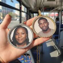 Customized Personalized Oversized Solid Photo Frame For Boys, Customized Photo Pendant With Full Diamond  Copper Jewelry, Customized Unique Necklace - 彩色 - 查看 8