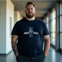 Men's Plus Size Gospel T-Shirt With "Love Without Fear" Print - Navy Blue - View 1