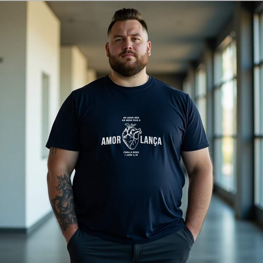 Men's Plus Size Gospel T-Shirt With "Love Without Fear" Print - Navy Blue - View 1