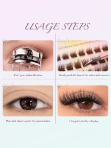 FindLove 30pcs Dense Brown Cluster False Eyelashes, D Curl, 10-14mm Length, Mixed Fine Single Eyelashes, Natural Look, Self-Adhesive, Fluffy Pre-Glued, Thin Band, Reusable, DIY Eyelash Extensions, Create Natural Or Dense Look, Makeup Tool - D - View 8