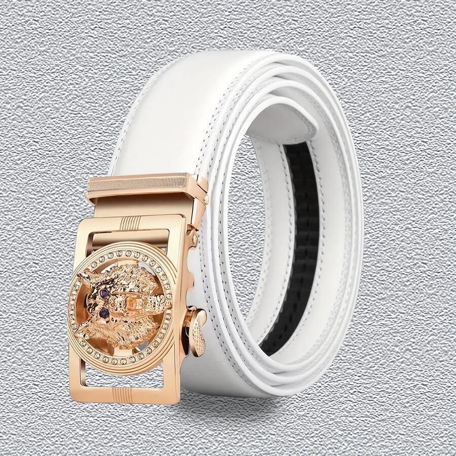 1pc 3.7cm Width Unisex Skull Buckle Belt, Vintage Casual Versatile Youth Belt - White - View 1