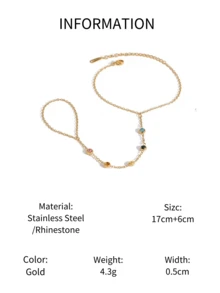 1pc Stainless Steel Bracelet With Colorful Zirconia Stones, Fashionable Finger Chain Jewelry (Random Crystal Color) - Gold - View 7