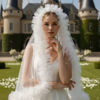 1pc 200cm Long Romantic White Mesh Shawl, Versatile Accessory For Formal Dresses, Bridal, Hosts