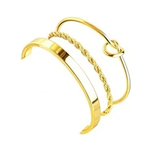 Set Of 3 Exquisite Women's Bracelets: Heart Knot Bracelet + Sparkly Bracelet + Twisted Rope Bracelet - Gold - View 4