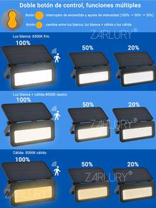 Zarlury Lámpara Solar de Pared 1200LM con Sensor PIR, 3 Modos + 3 Tonos de Luz, Batería Desmontable 3600mAh, Vidrio Texturizado, IP65 para Jardín, Terraza, Entrada y Pasillos. Fácil instalación y súper brillante. - Negro - Ver 5