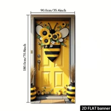 1 pieza Bandera de puerta en 2D, Cubierta de puerta de tela en 2D con tema de abeja, Bandera de decoración de pared de puerta, Bandera de fiesta con decoración y patrón de girasol, para fotomatón y decoración de eventos interiores y exteriores - Amarillo - Ver 6