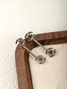 2 piezas Anillos para pezones de acero inoxidable con estilo punk con rhinestones rojos, accesorios de perforación unisex para fiestas - Multicolor - Ver 4