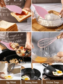 12pcs Silicone Kitchen Utensil Set With Holder, Heat Resistant Cooking Utensils For Nonstick Cookware, Black Wooden Handle Kitchen Tool Set, Father's Day Gift - Black - View 5