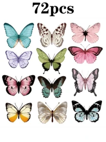 108pcs/Set Colorful 3D PVC Butterfly Decorative Stickers, Suitable For Packaging, Decoration, Selfie, Live Streaming Background, DIY Jewelry Hanging Decor. Wall Decor For Bedroom, Living Room, Home, Dining Room, Hotel, Wedding, Holiday Gifts, Birthday, Graduation, Personal Stickers, School Decor, Dorm Decor, Home Decor, Room Decor, School Supplies - Multicolor - View 13