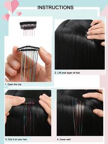 12片/套 女士激光闪光丝带直发接发片，7种颜色亮泽发夹套装