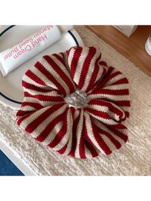 1个女士红白条纹发圈，新款高端发饰，适用于丸子头、马尾辫，头饰弹力带，美发家居饰品 - 紅白色 - 查看 11