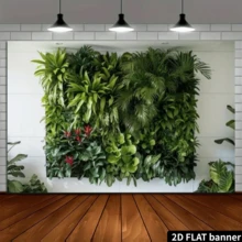 1 pieza Decoración de pared vertical de jardín plano 2D con vegetación, utilería fotográfica, bandera de poliéster para el hogar, la habitación y la decoración de paredes, decoración de fondo para fiestas, suministros para fiestas, regalo, fondo decorativo - Verde - Ver 4