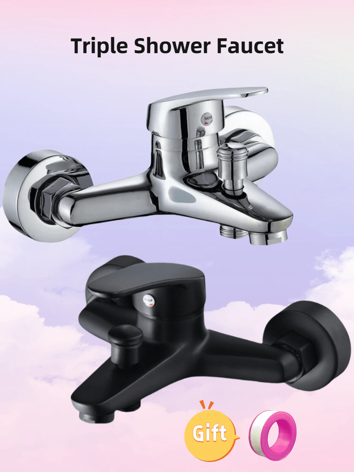 1pc Triple Shower Faucet, Bathroom Switch Hot And Cold Faucet, Concealed Bath Mixing Valve, Electric Water Heater Shower Valve Wall-Mounted Zinc Alloy Shower Faucet - Hot & Cold Water, Ceramic Valve For Bathroom, Toilet, Bathtub - Chrome Finish - Multicolor - View 1