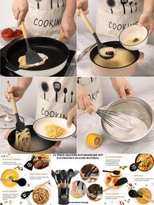 12pcs Silicone Kitchen Utensil Set With Holder, Heat Resistant Cooking Utensils For Nonstick Cookware, Black Wooden Handle Kitchen Tool Set, Father's Day Gift - Black - View 4