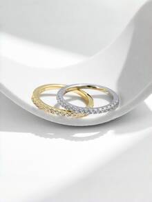 Luxury Half Eternity Ring With Cubic Zirconia, Gold And Silver Costume Jewelry - 金色 - 查看 8