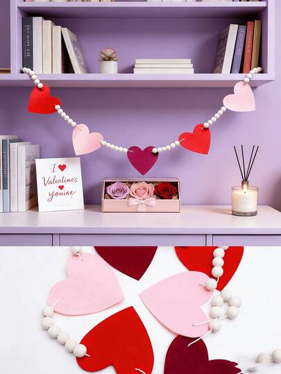 1set Valentine Heart Garland Romantic Love Hanging Banner Sweet Pink Red Heart String Decor Festive Valentine Day Decoration Love Themed Party Backdrop Home Decor Aesthetic Room Accent Wall Window Mantel Decoration Celebration Event Decor Entryway Living Room Bedroom Dining Area Setup Romantic Atmosphere Creator Photo Booth Backdrop Heart Streamer Cute Valentine Party Supplies Love Festival Decor