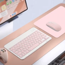 Bluetooth Keyboard With Mouse And Mouse Pad Combo, Portable Wireless Keyboard (150mAh) Mouse Set Compatible With Samsung Tablets, Apple IPad 13+, Smartphones, Android, Windows (Pink) - Pink - View 3