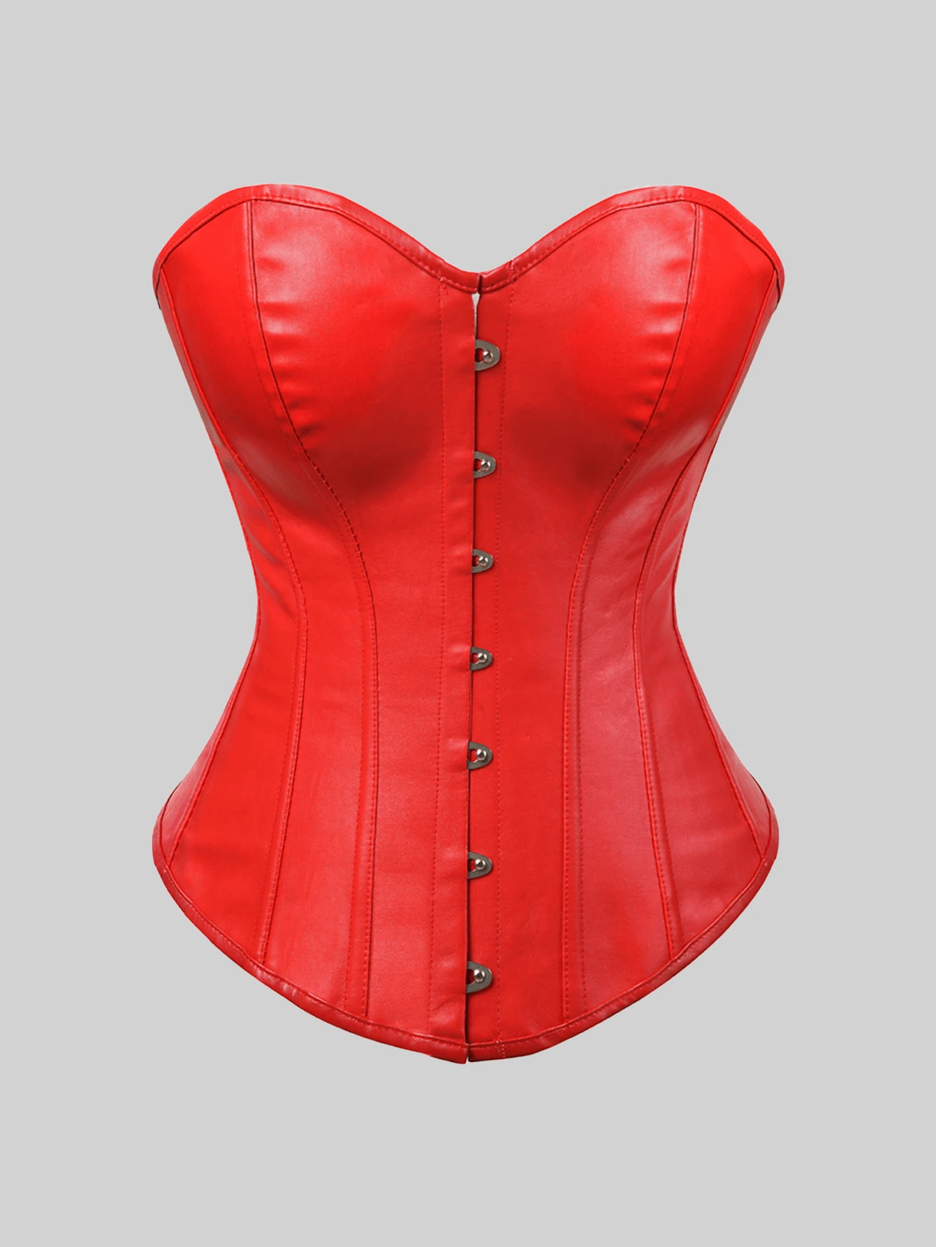 Jutrisujo Womens Gothic Corset Bustier Top In Faux Leather Suitable For Halloween Costumes Cosplay And Everyday Wear Plus Size Red - 808A-Red - 查看 1