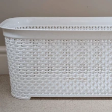 Large Plastic Laundry Basket Clothes Washing Bin Hamper Storage Organiser 65L - New Rectangular White - View 2
