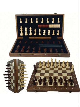 15-Inch Magnetic Wooden International Chess Set, Handcrafted Chess Pieces, Foldable & Portable For Travel, Unique Chess Set Suitable For Competition, Professional And Beginner Players